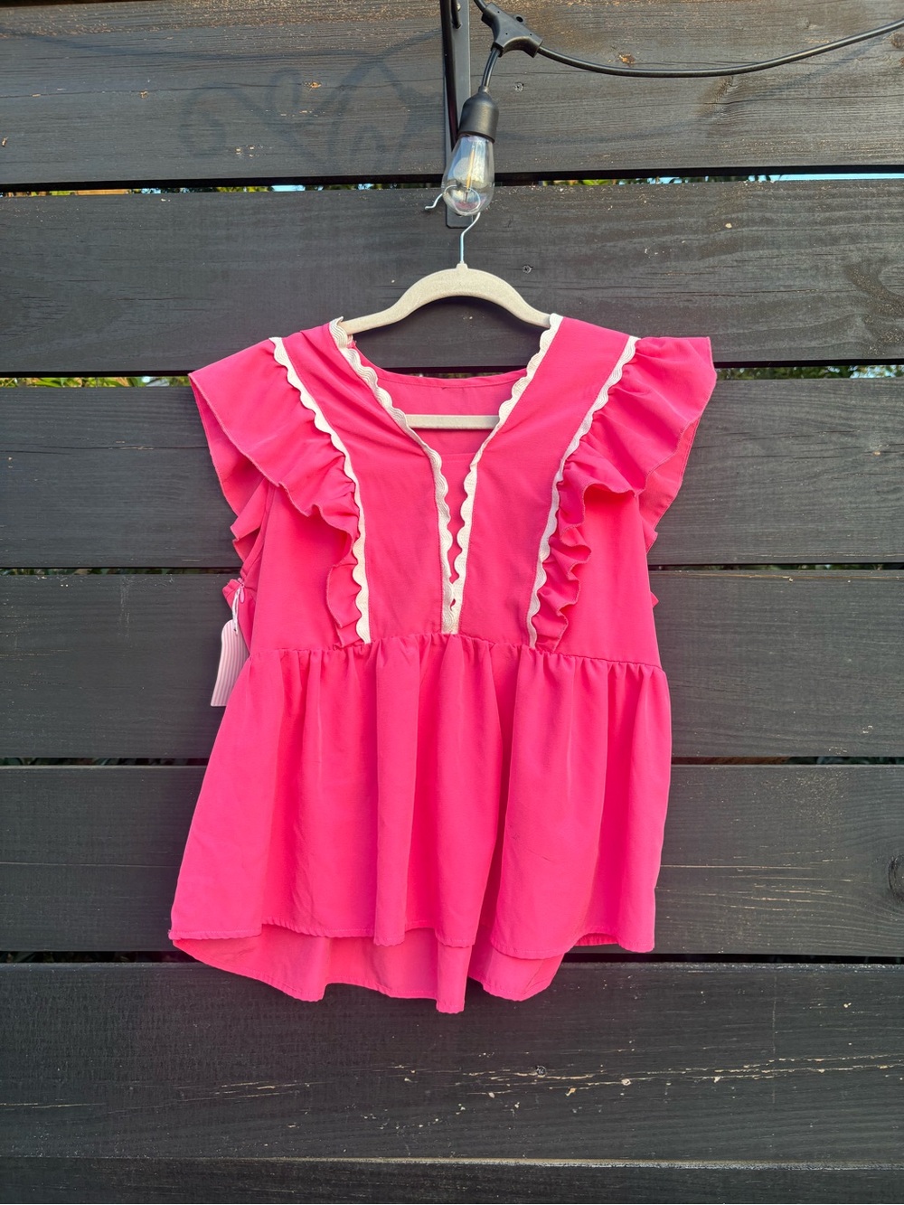 Hot Pink Ruffle Peplum Blouse